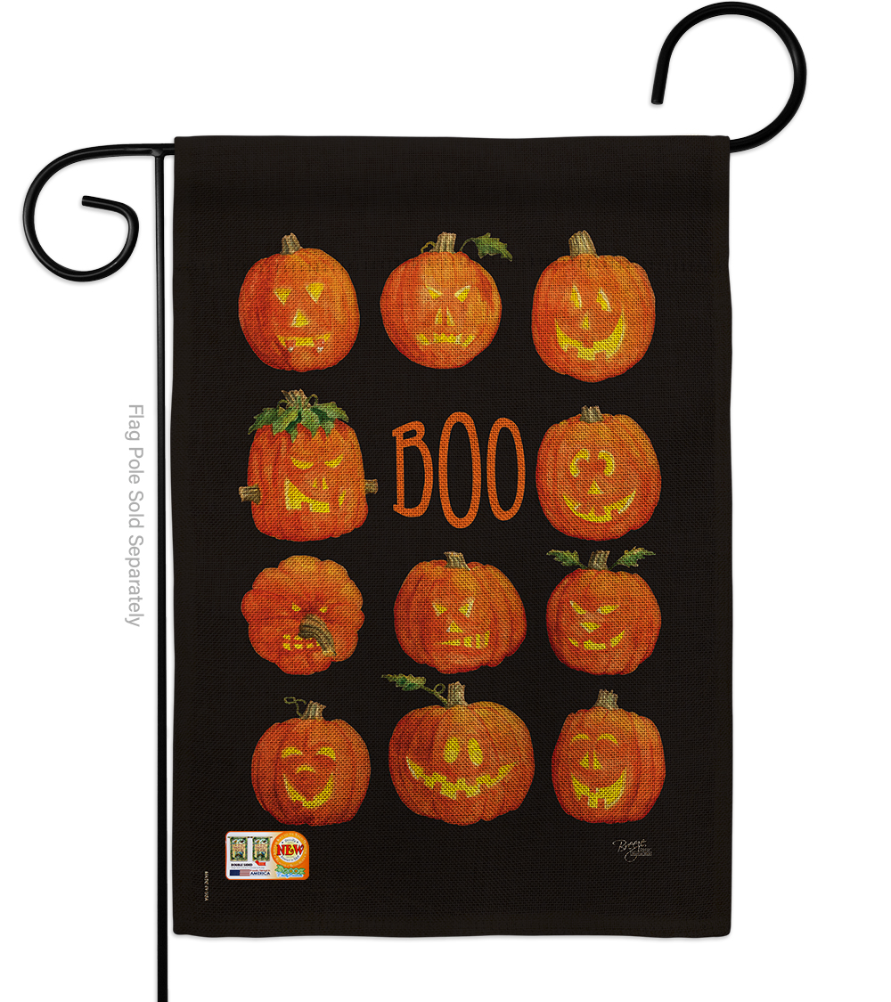 Breeze Decor BD-HO-G-112071-IP-DB-D-US18-AM 13 x 18.5 in. Pumpkins Boo Burlap Fall Halloween Impressions Decorative Vertical Double Sided Gar