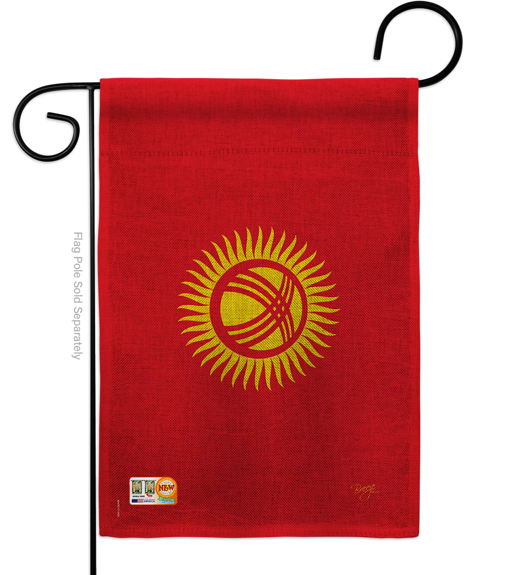 Breeze Decor BD-CY-G-108275-IP-DB-D-US15-BD 13 x 18.5 in. Kyrgyzstan Burlap Flags of the World Nationality Impressions Decorative Vertical Do