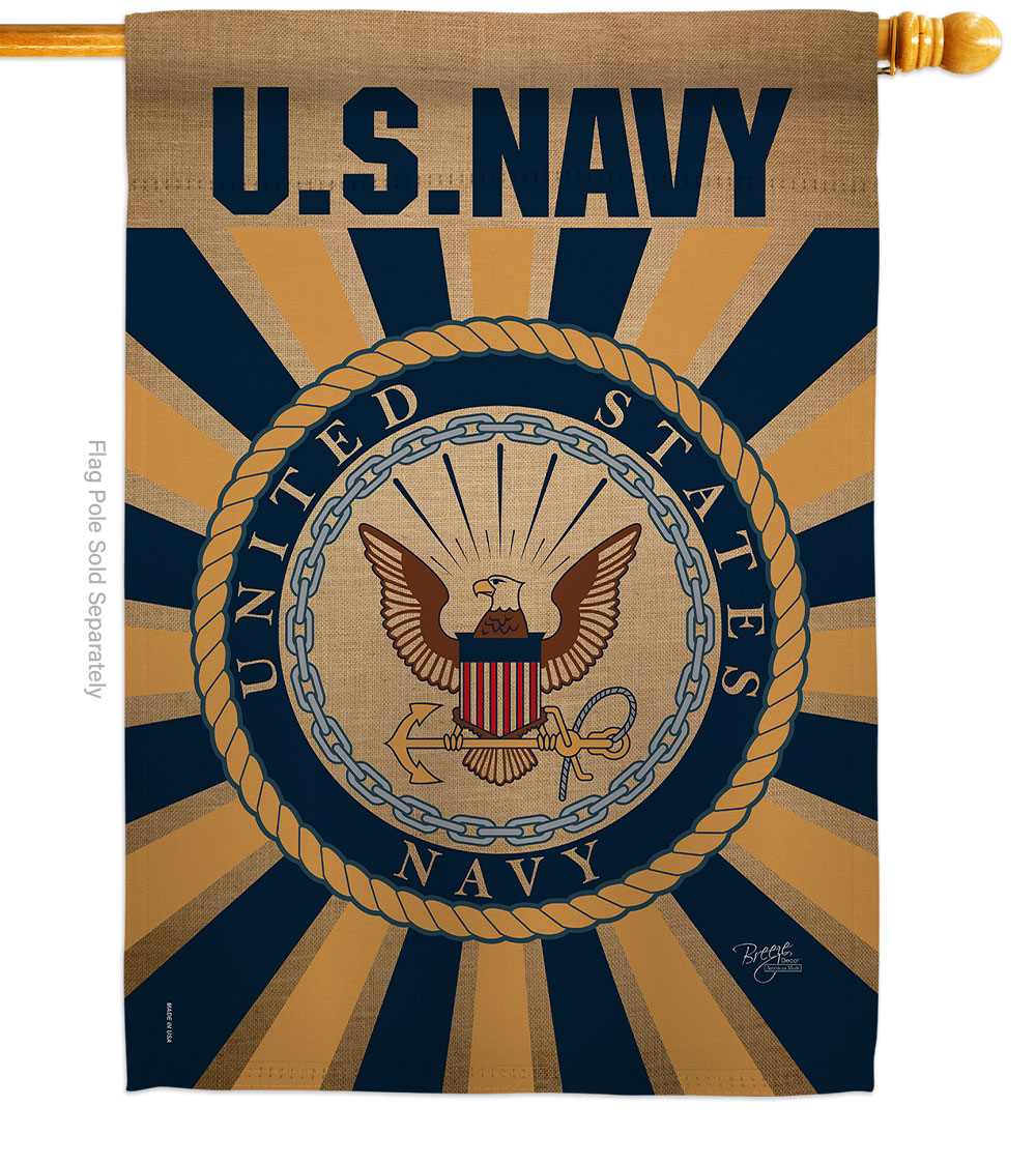 Breeze Decor H108394-BO 28 x 40 in. Navy House Flag with Armed Forces Double-Sided Decorative Vertical Flags Decoration Banner Garden Yard Gi