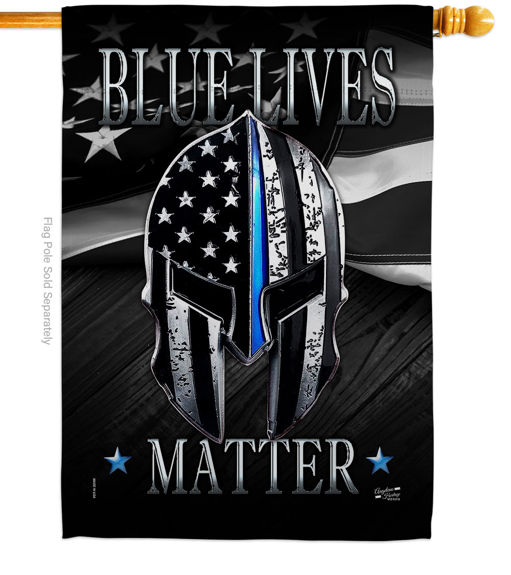 Angeleno Heritage H137293-BO 28 x 40 in. Blue Live Matter House Flag with Armed Forces Police Double-Sided Decorative Vertical Flags Decoration Ba
