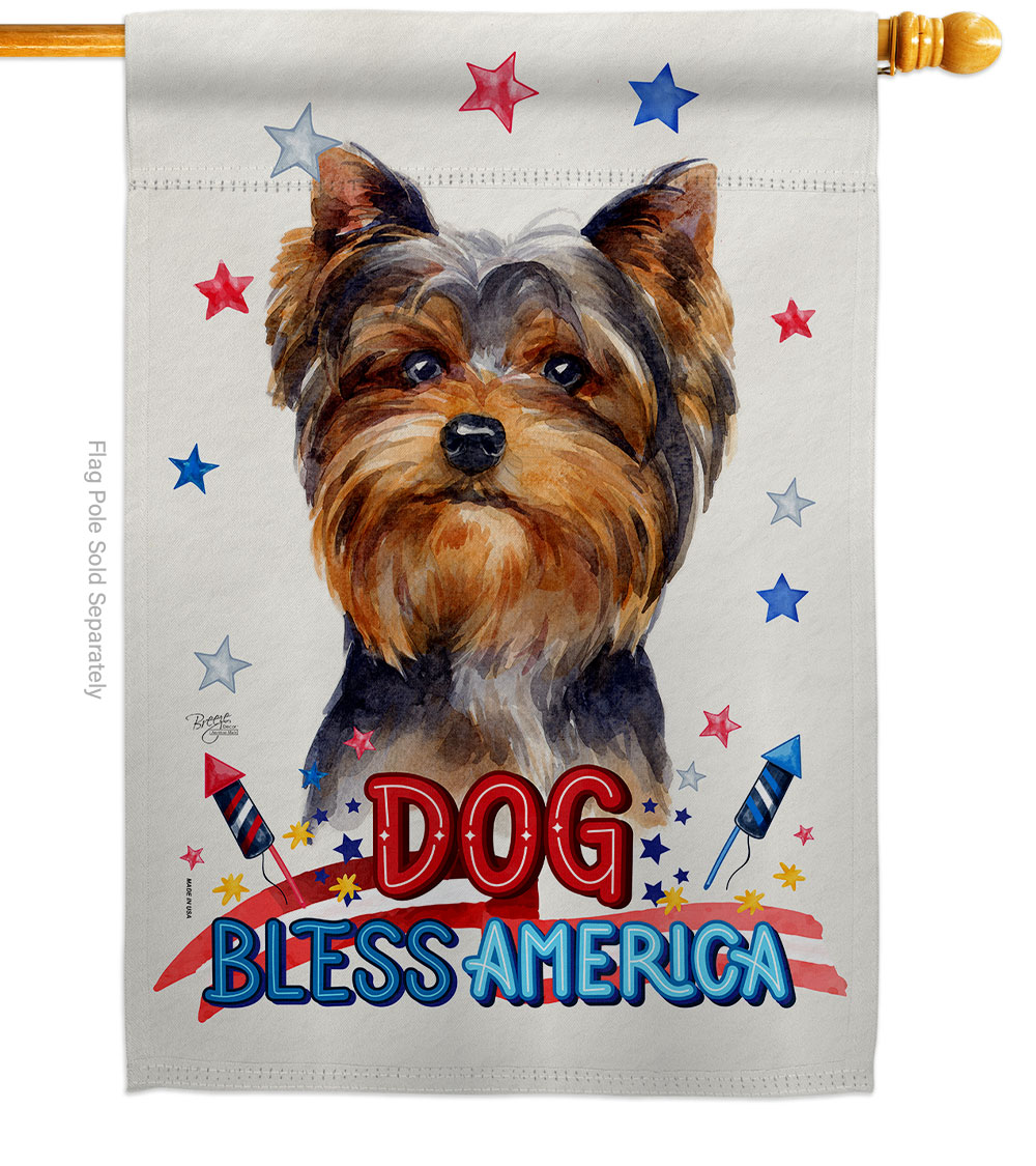 Breeze Decor H120198-BO Patriotic Torkshire Terrier Animals Dog 28 x 40 in. Double-Sided Decorative Vertical House Flag for Decoration Banner