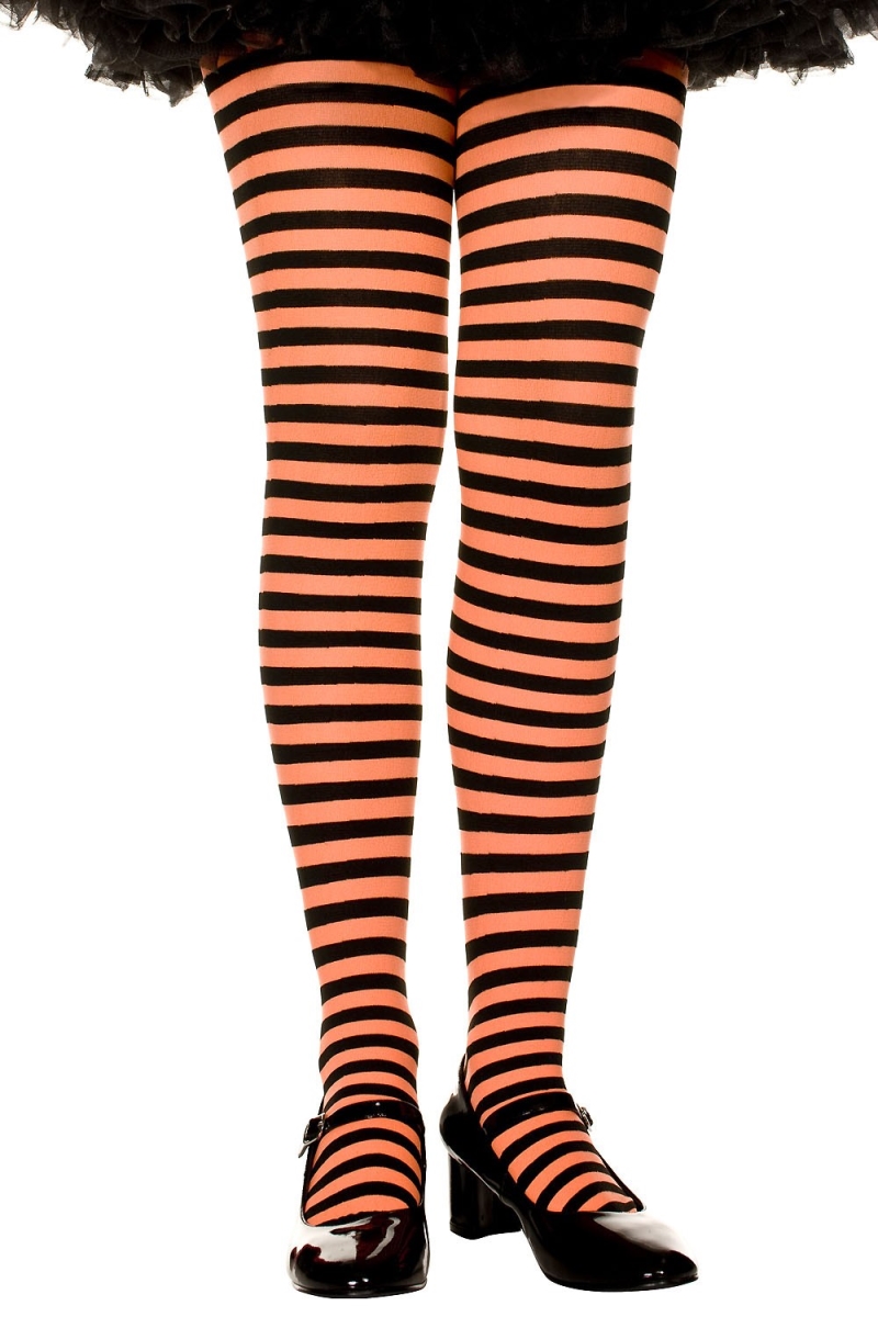 Girls Red And White Striped Tights 