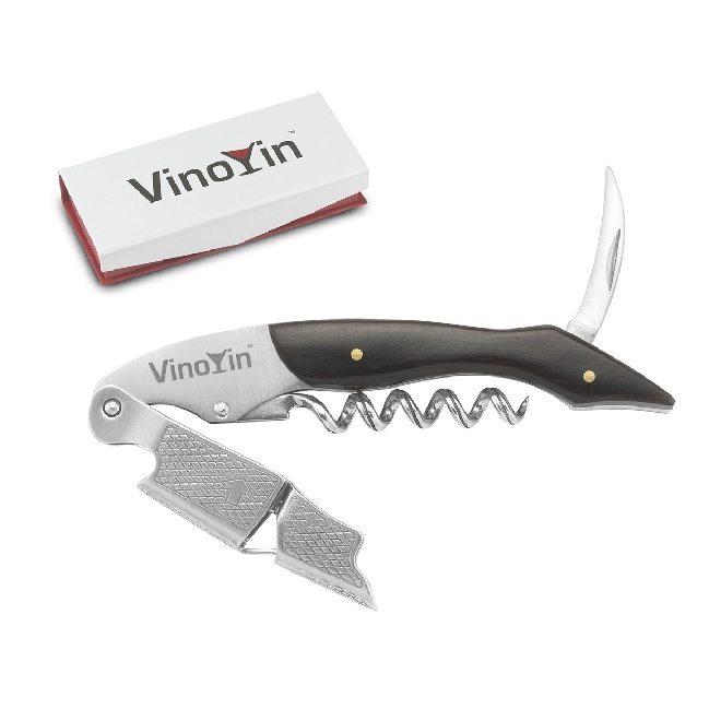 VinoYin VY7019 Premium Ebonywood Waiters Corkscrew Bottle Opener & Foil Cutter