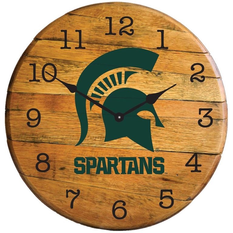 Barrel-Tops BTC-MICHST-01 NCAA-MICHIGAN SPARTANS Oak Barrel Clock