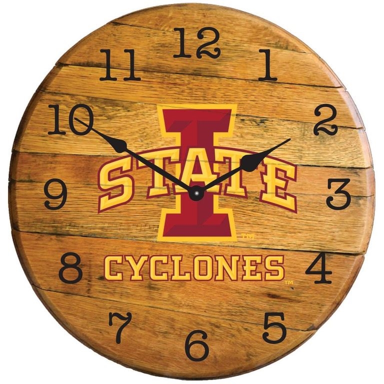 Barrel-Tops BTC-IAST-01 NCAA-IOWA STATE CYCLONES Oak Barrel Clock