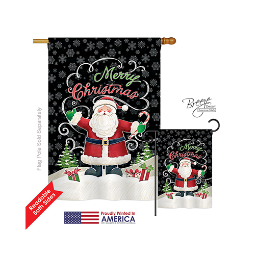 Breeze Decor 14116 Christmas Candy Cane Santa 2-Sided Vertical Impression House Flag - 28 x 40 in.