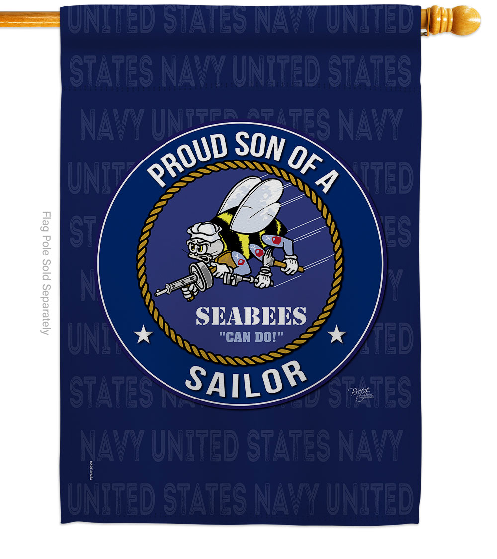 Breeze Decor H108593-BO Seabees Proud Son Sailor House Flag Armed Forces Navy 28 x 40 in. Double-Sided Decorative Vertical Flags for Decorati