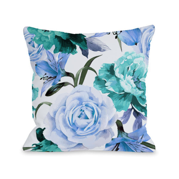 One Bella Casa 74667PL16O 16 x 16 in. A Floral Afternoon Periwinkle Outdoor Pillow