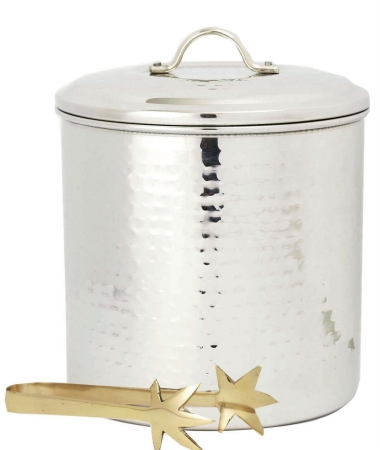 KitchenCuisine Hammered Stainless Steel Ice Bucket with Liner & Tongs&#44; 3 Quart