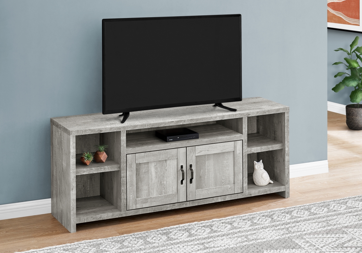 Monarch Specialties I 2741 60 in. TV Stand, Grey - Reclaimed Wood-Look