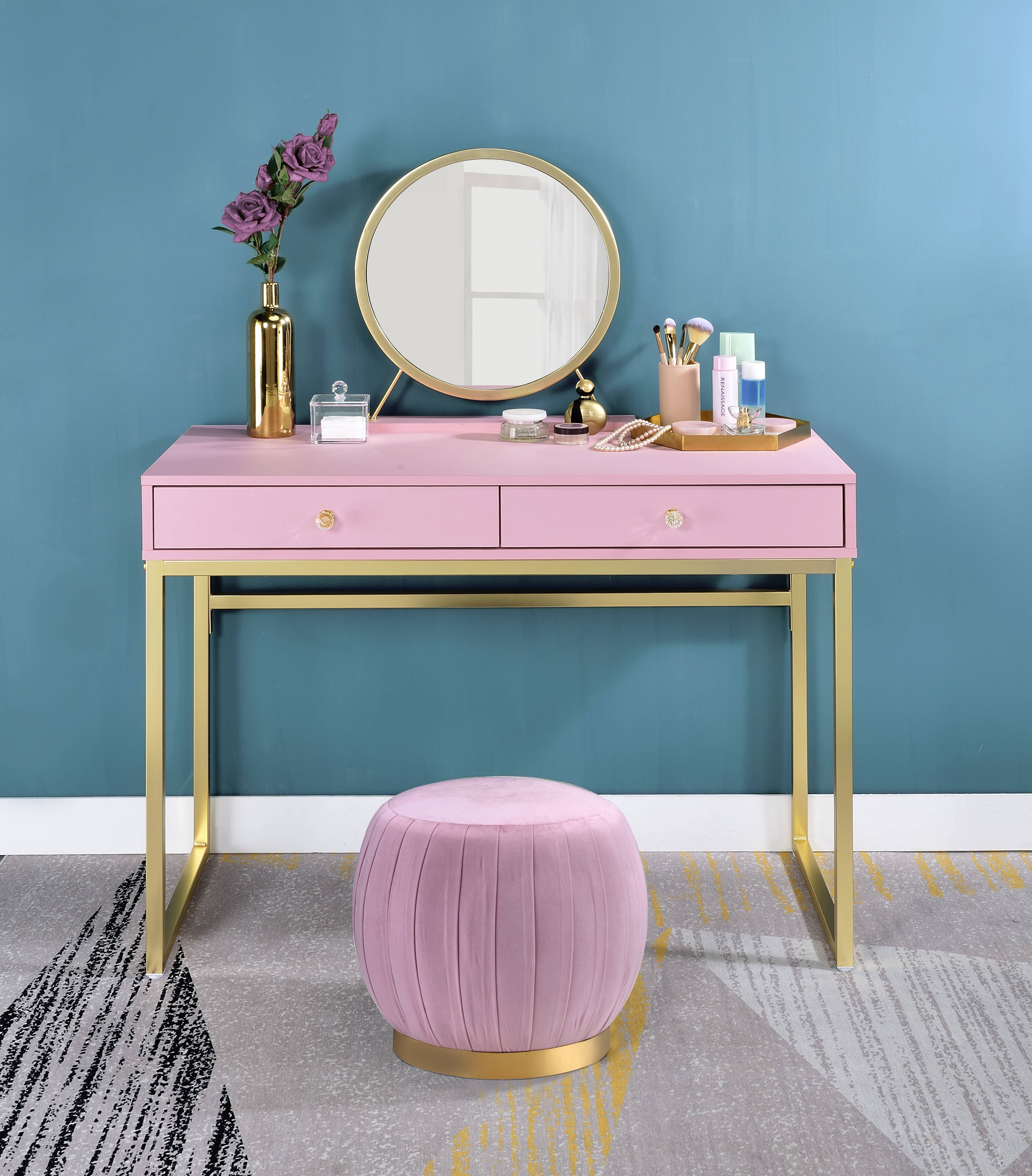 ACME Furniture AC00668 42 x 20 x 48 in. Bedroom Coleen Vanity Desk&#44; Pink & Gold