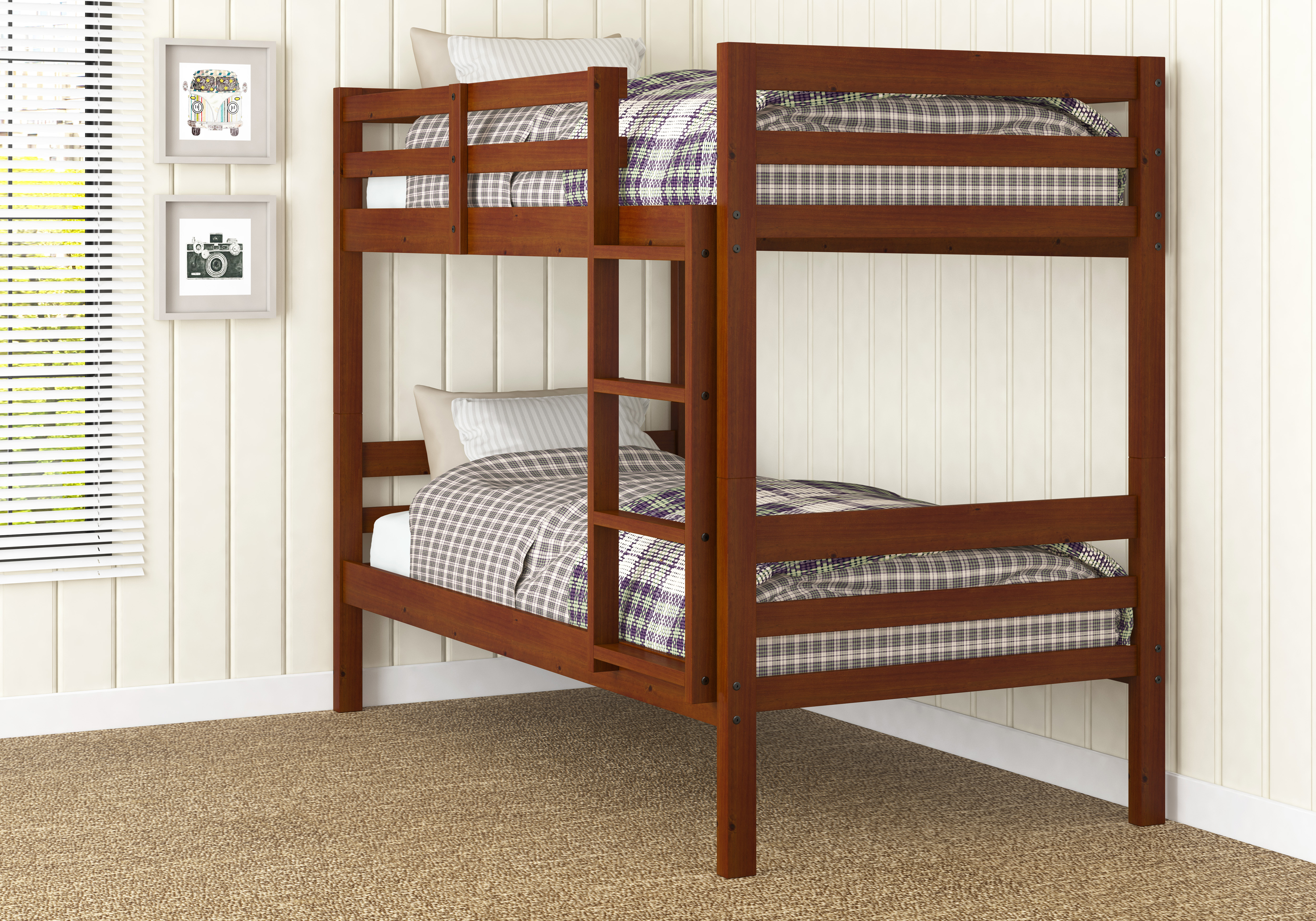 FixturesFirst PD-2004-E-TT Econo Ranch Twin Size Over Bunk Bed in Light Espresso