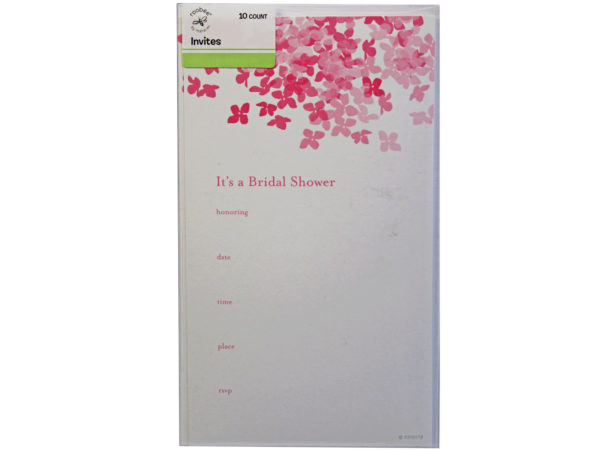 KOLE IMPORTS GB207-108 Pink Hydrangea Bridal Shower Invitation Set - 10 Count - Case of 108