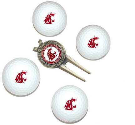 Team Golf 46206 Washington State Cougars Pack of 4 Golf Balls and Divet Tool Gift Set