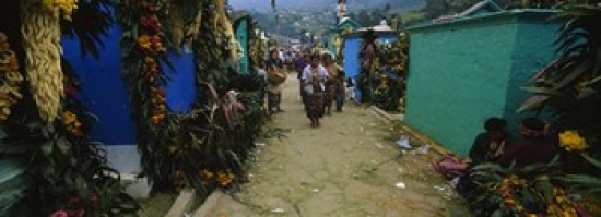RLM Distribution Houses Decorated With Flowers  Zunil Cemetery  Guatemala Poster Print by  - 36 x 12