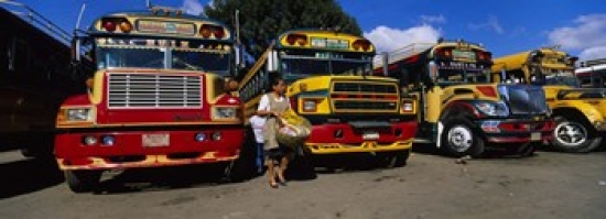 RLM Distribution Buses Parked In A Row At A Bus Station  Antigua  Guatemala Poster Print by  - 36 x 12