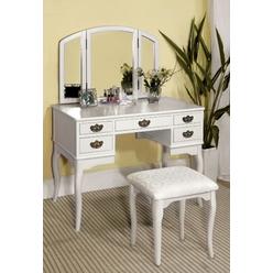 Furniture of America IDF-DK6405WH Modern Ashland White Solid Wood Vanity Mirror Stool