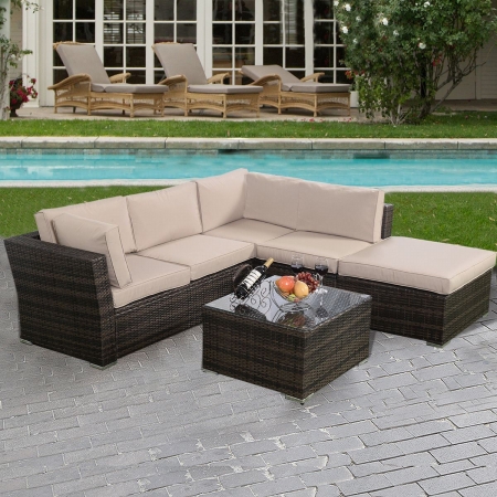 OnlineGymShop CB16328 Outdoor Patio Wicker Furniture Cushioned Seat, Brown - 4 Piece