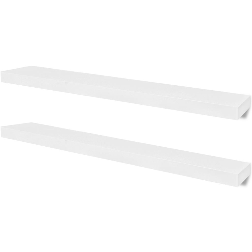 OnlineGymShop CB19467 2 White MDF Floating Wall Display Shelves Book & DVD Storage
