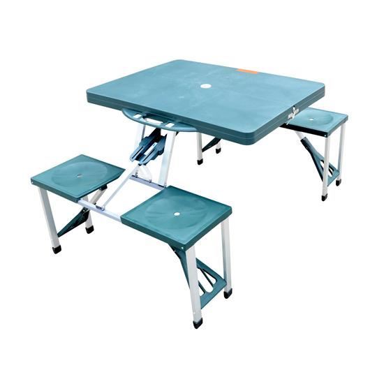 OnlineGymShop.com Online Gym Shop CB15475 Portable Folding Outdoor Camp Suitcase Picnic Table with 4 Seats&#44; Green