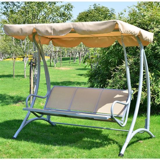 OnlineGymShop.com Online Gym Shop CB15547 Covered Outdoor Patio Swing Bench with Frame - Sand
