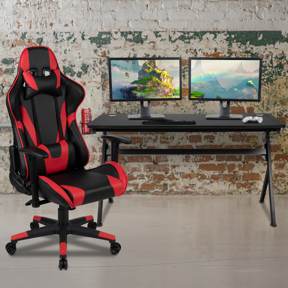 Flash Furniture BLN-X20D1904L-RD-GG Gaming Desk Red & Black Reclining Gaming Chair Set for Cup Holder&#44; Headphone Hook & Removable Mouse Pad