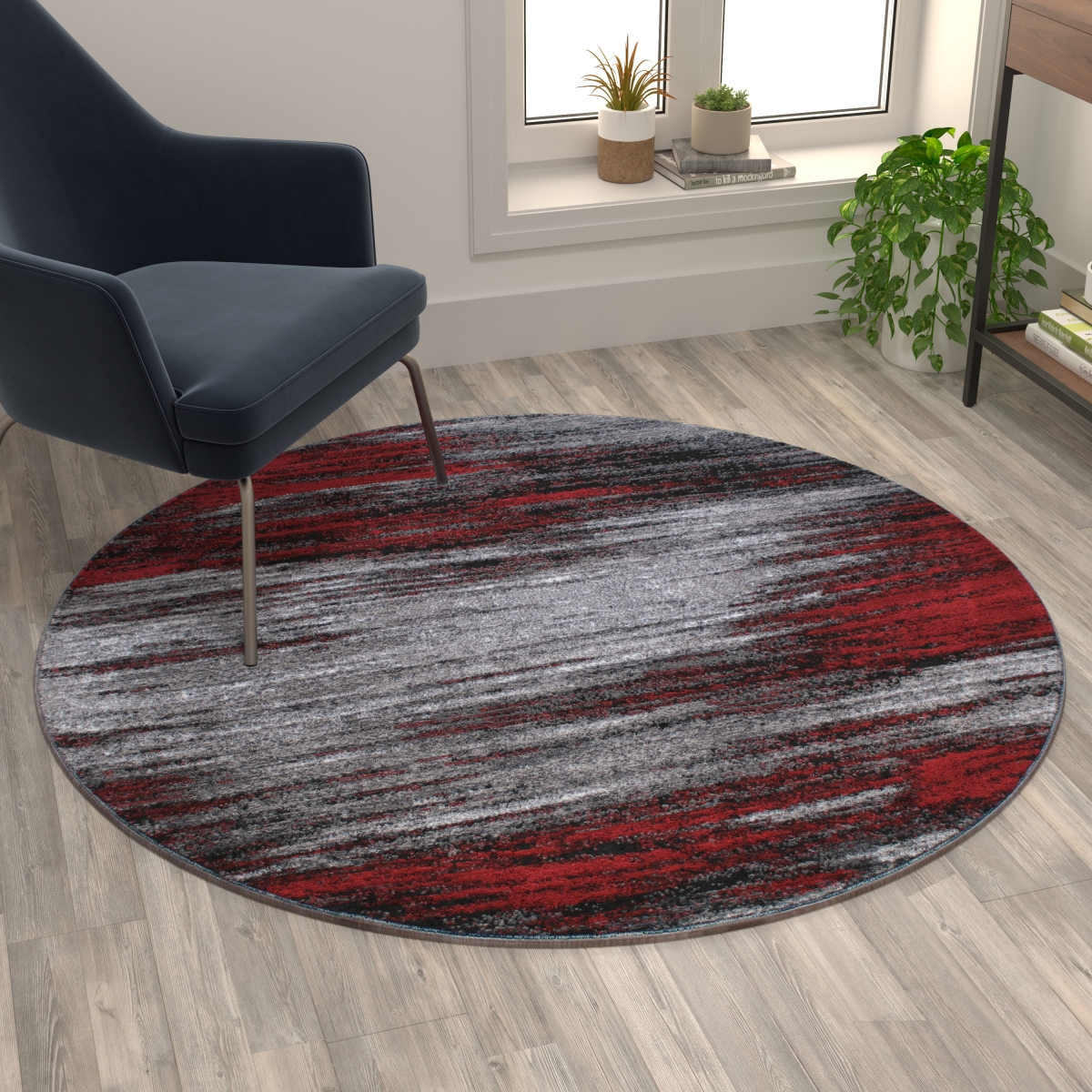 Flash Furniture ACD-RGTRZ863-55-RD-GG 5 x 5 ft. Rylan Collection Abstract Round Area Rug&#44; Red