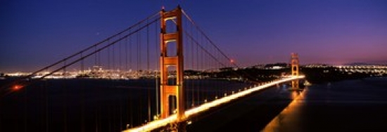 Panoramic Images PPI118907L Suspension bridge lit up at dusk  Golden Gate Bridge  San Francisco  California  USA Poster Print by Panoramic Images
