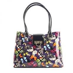 Bravo Handbags BH92-7677 Lisa Multi-Color Butterfly Print Tote Leather Handbag