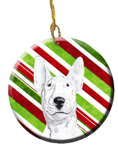 Caroline's Treasures SC9618CO1 Bull Terrier Candy Cane Christmas Ceramic Ornament- 2.81 Dia