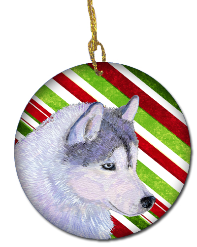 PartyPros Siberian Husky Candy Cane Holiday Christmas Ceramic Ornament