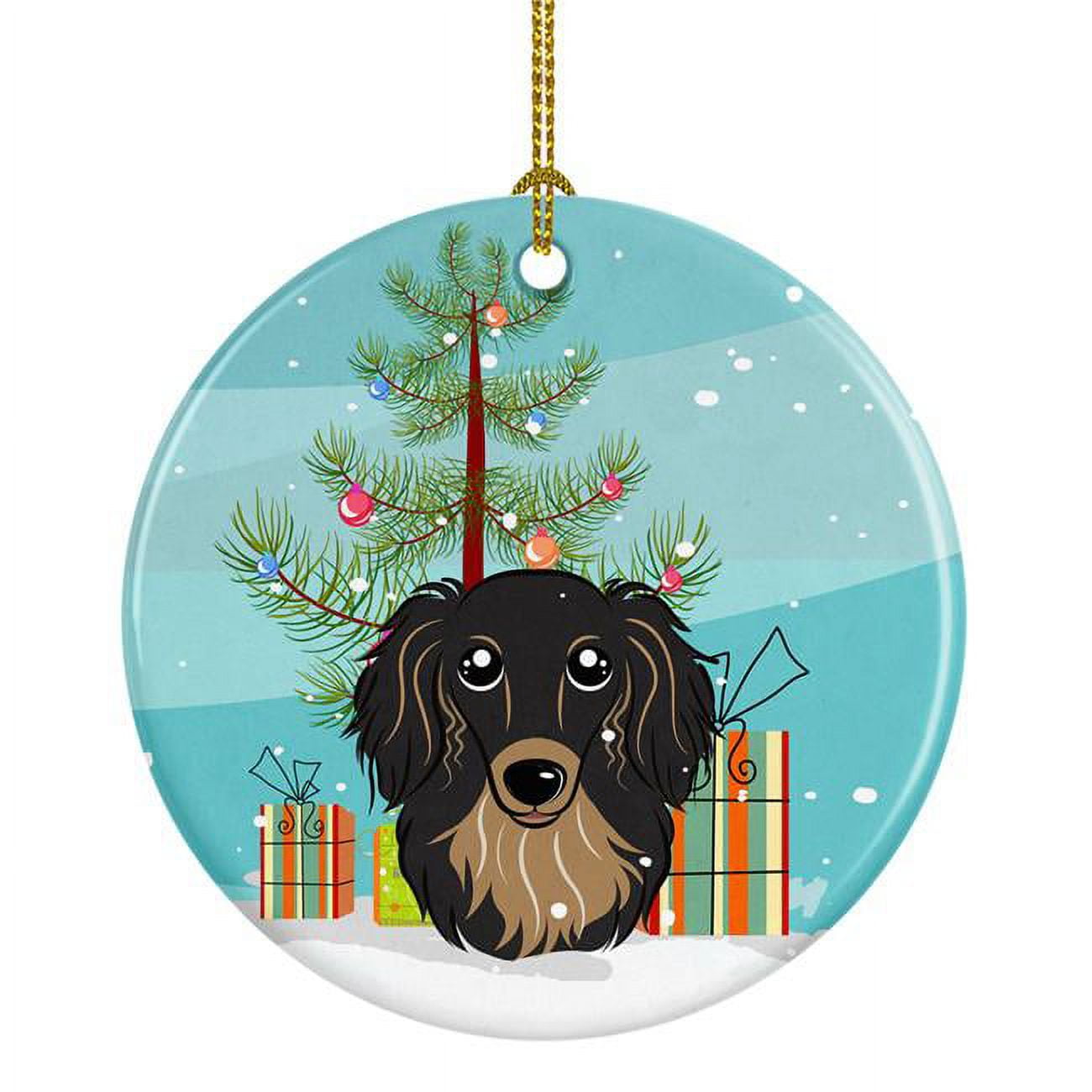 PartyPros Christmas Tree & Longhair Black & Tan Dachshund Ceramic Ornament
