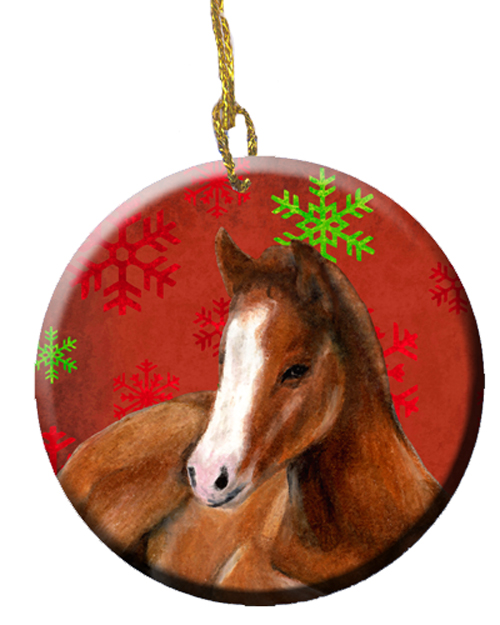 PartyPros Horse Foal Red Snowflakes Holiday Christmas Ceramic Ornament, 2.81 Dia