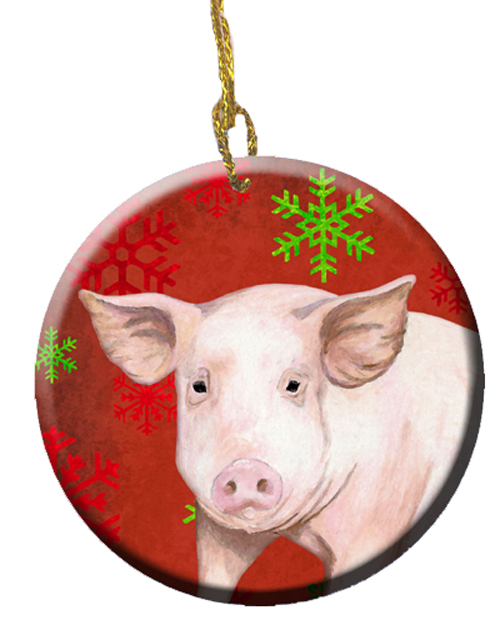 PartyPros Pig Red Snowflakes Holiday Christmas Ceramic Ornament, 2.81 Dia