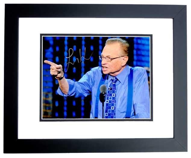 Real Deal Memorabilia LKing8x10-1BF 8 x 10 in. Larry King Signed - Autographed CNN Television Host&#44; Black Custom Frame - Larry King Live - Larry K