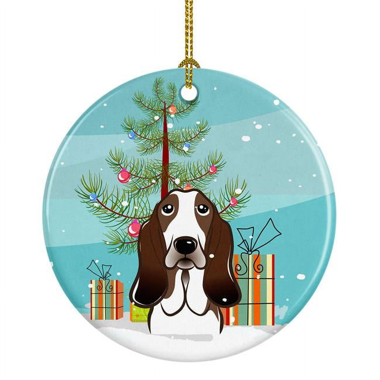 PartyPros Christmas Tree & Basset Hound Ceramic Ornament