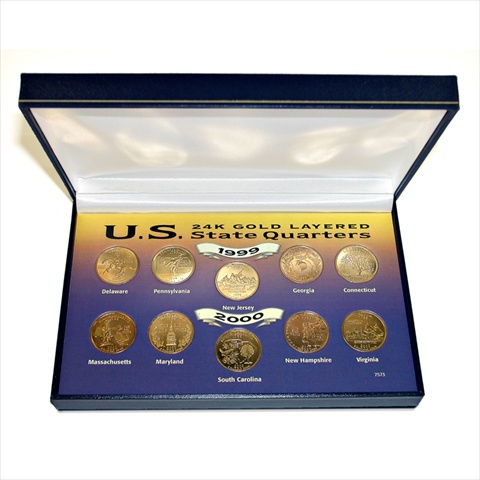 American 7573 1999 and 2000 24kt Gold-Layered Statehood Quarter Collection