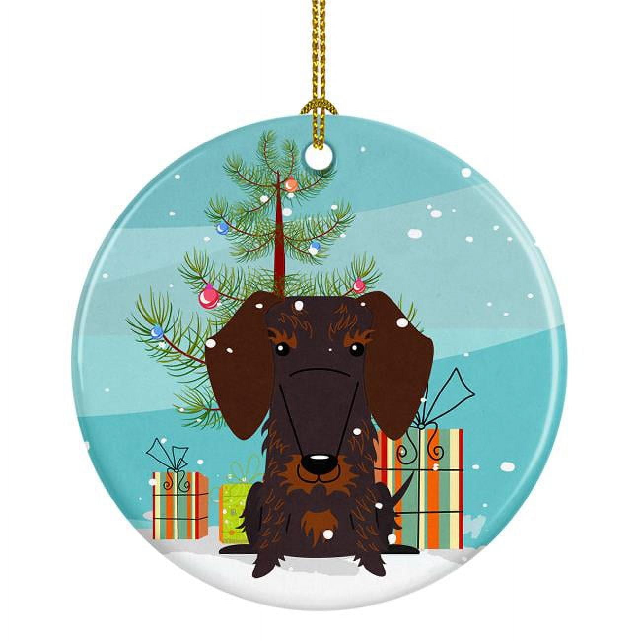 PartyPros Merry Christmas Tree Wire Haired Dachshund Chocolate Ceramic Ornament