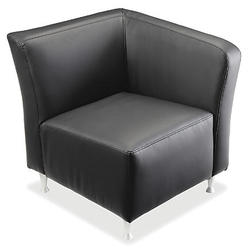 Diamond Naturals Lorell Fuze Modular Series Left Lounge Chair - Black Leather Seat - Black Leather Back - Brushed Alu