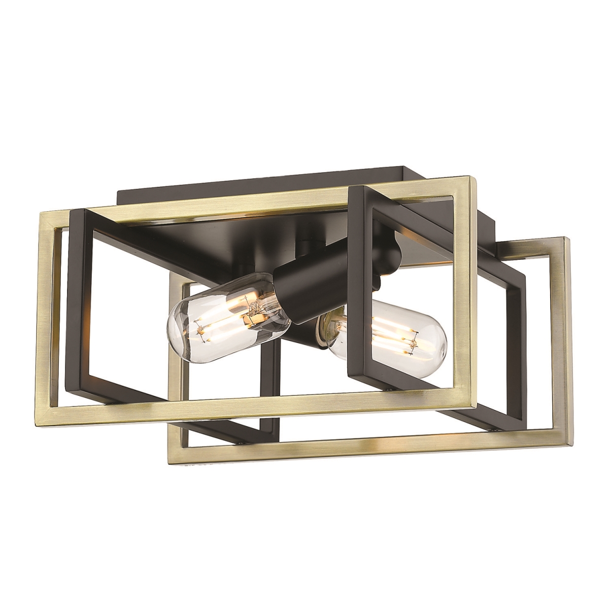 Golden Lighting 6070-FM BLK-AB Tribeca Flush Mount Light with Aged Brass Accents, Black
