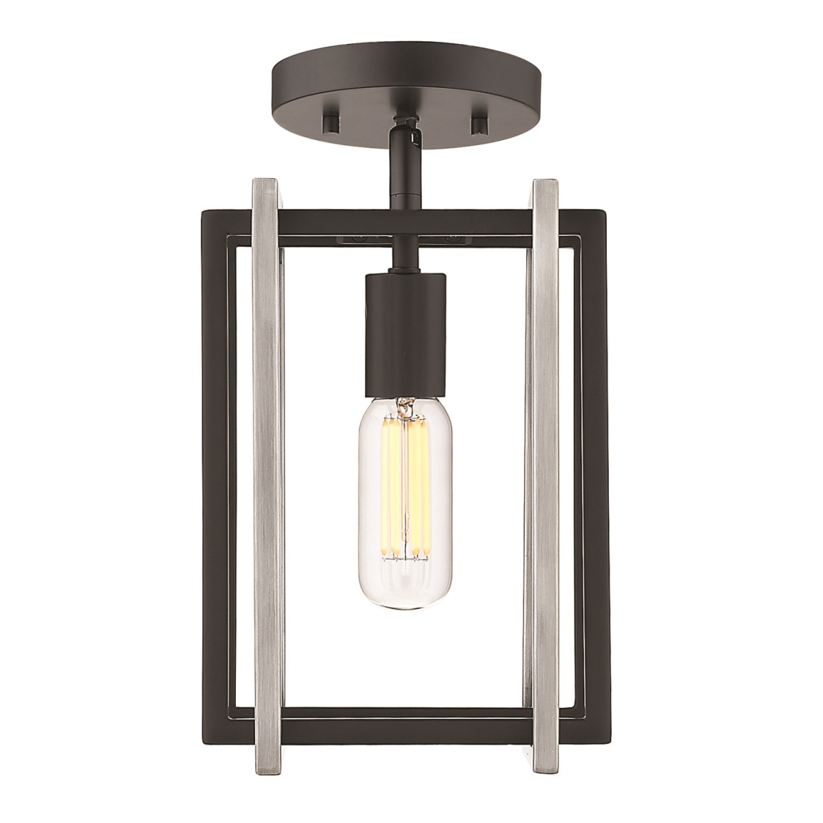 Golden Lighting 6070-1SF BLK-PW Tribeca 1-Light Semi-Flush Mount with Pewter Accents, Black