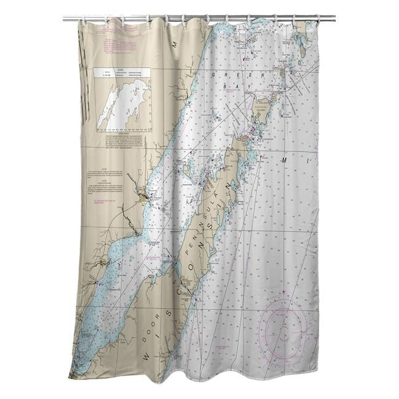 Betsy Drake SH14902DC 70 x 72 in. Door County&#44; Green Bay&#44; WI Nautical Map Shower Curtain