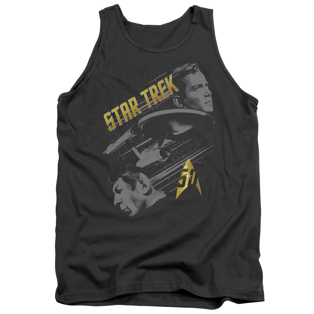Trevco CBS1757-TK-1 Star Trek & 50 Year Frontier Adult Cotton Tank Top&#44; Charcoal - Small