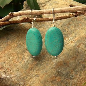 Betty Rocks BERSTQ12430201LB Euro Lever Back 30 x 20mm Thick Flat Oval Stabilized Turquoise Earrings
