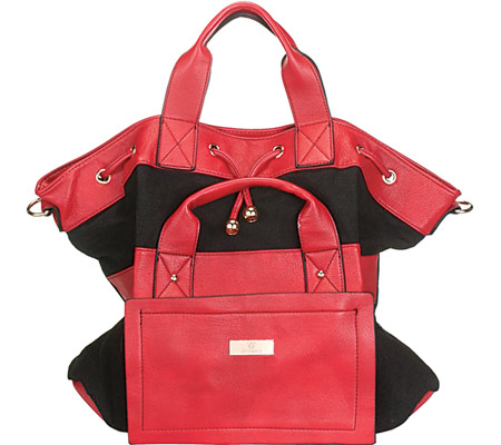 Aryana Adi-11-Bk Black Red Double Adjustable Strap Zip Closure Womens Tote Bag