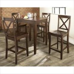 BetterBeds Crosley Furniture  5 Piece Pub Dining Set with Tapered Leg and X-Back Stools in Vintage Mahogany Finish