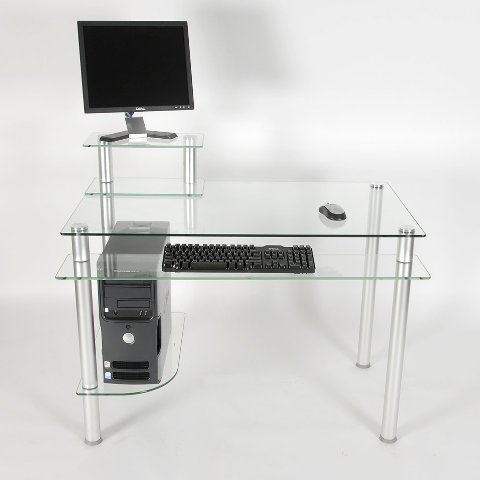 RTA Home And Office CT-009 Clear Glass and Aluminum Computer Desk