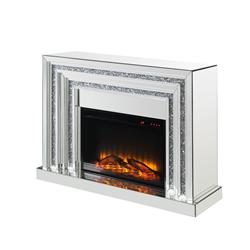 Benjara BM226903 Electric Fireplace with Mirror Panel Framing & Faux Crystals Inlay&#44; Silver