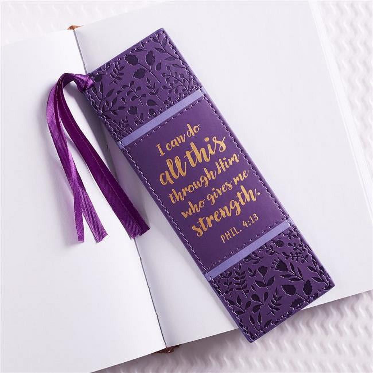 Christian Art Gifts 14036X Bookmark-Pagemarker-Positively Purple & I Can Do All This-Luxleather