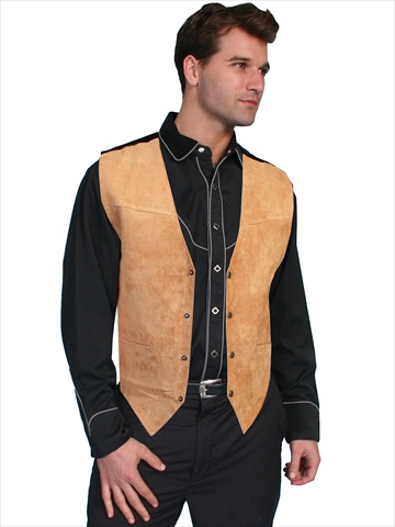 NewGroove Mens Leather Wear Boar Suede Satin Back Vest, Bourbon Boar Suede - Small